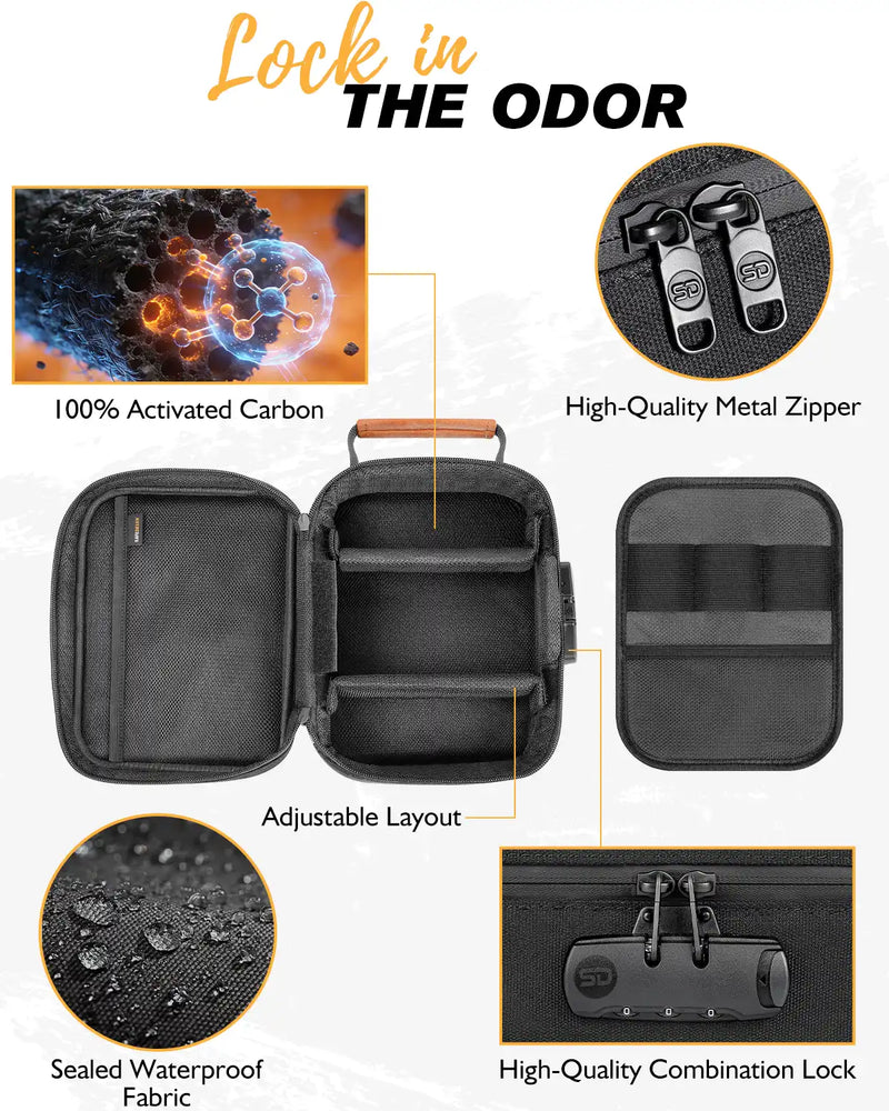 SafeDelux Spectra | Lockable Smell Proof Bag 4x7x9.5 in (Brown&Black) liner detail