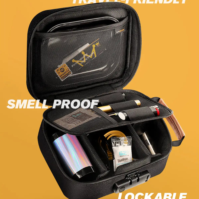 SafeDelux Spectra | Lockable Smell Proof Bag 4x7x9.5 in (Brown&Black)