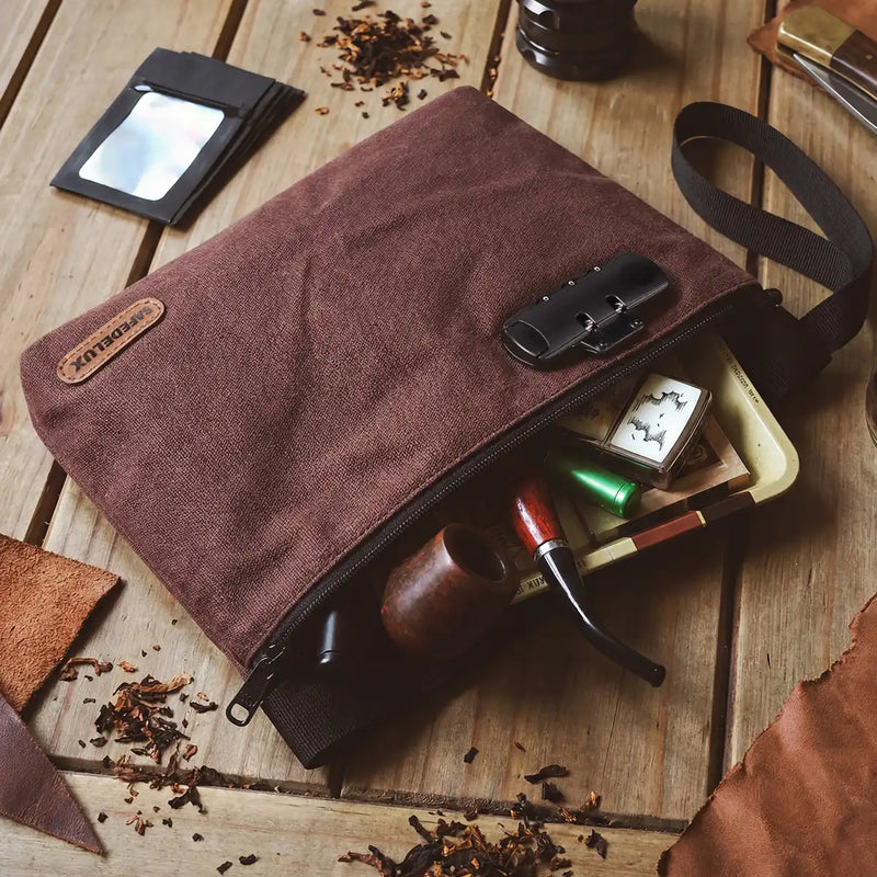 SafeDelux Vireon | Lockable Smell Proof Bag 11.8x8.6 in|Dark Brown