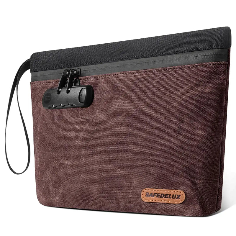 SafeDelux Vireon | Lockable Smell Proof Bag 11.8x8.6 in (Dark Brown)
