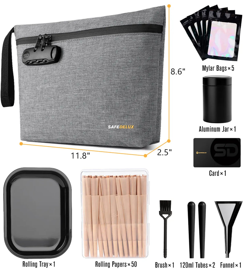 SafeDelux Vireon | Lockable Smell Proof Bag Kits | Grey size detail