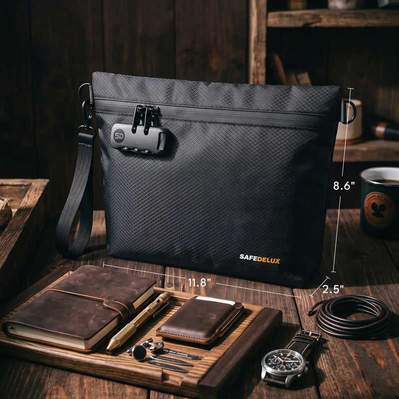 SafeDelux Vireon | Lockable Stink Proof Bag with Cross Body Strap size detail
