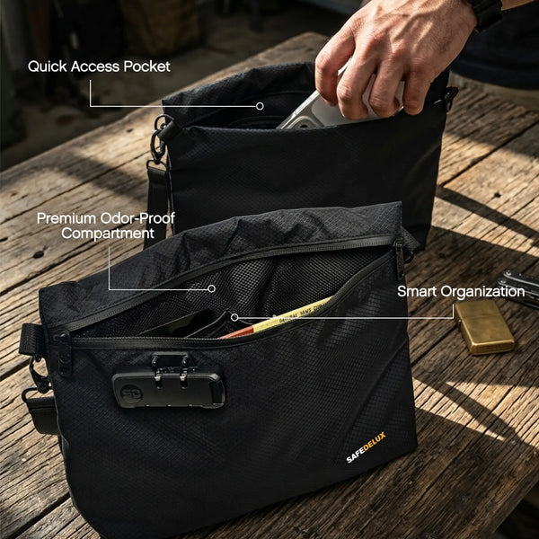 SafeDelux Vireon | Lockable Stink Proof Bag with Cross Body Strap