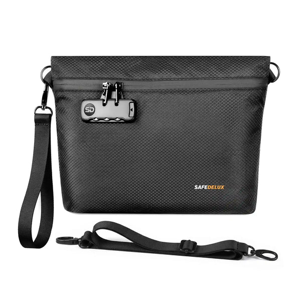SafeDelux Vireon | Lockable Stink Proof Bag with Cross Body Strap front view