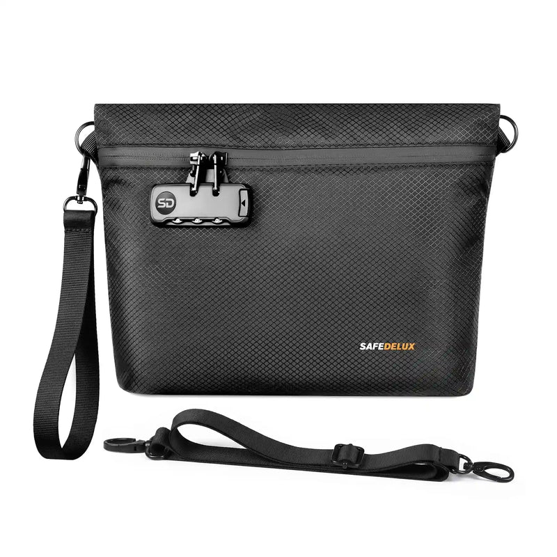 SafeDelux Vireon | Lockable Stink Proof Bag with Cross Body Strap front view