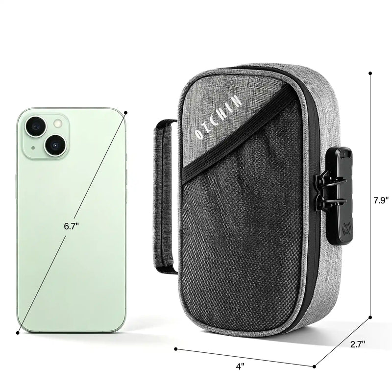 OZCHIN Obrix | Lockable Scent Proof Bag 7.9in Grey size detail