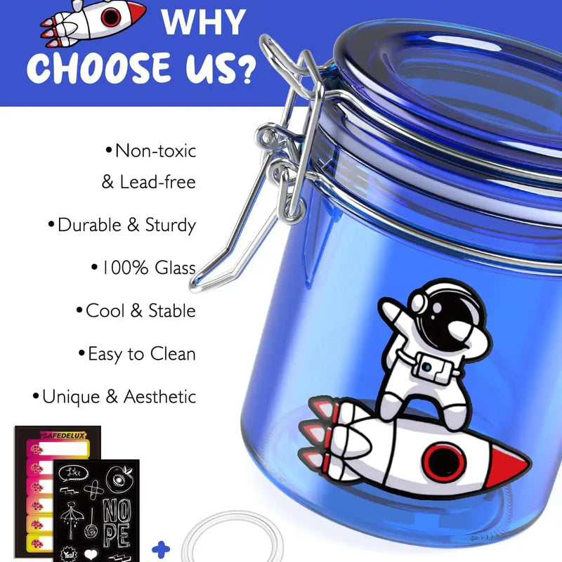 SafeDelux Airtight Glass Jar(Blue&Black Astronaut)