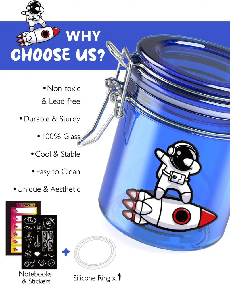 SafeDelux Airtight Glass Jar(Blue&Black Astronaut)