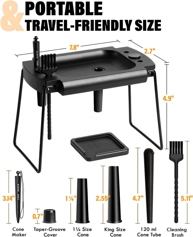 SafeDelux | Small Folding Rolling Tray Kits | Black size details