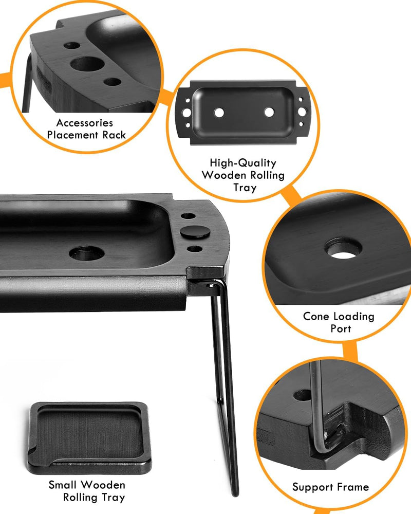 4 Holes Foldable Rolling Tray Kits | SafeDelux (black)