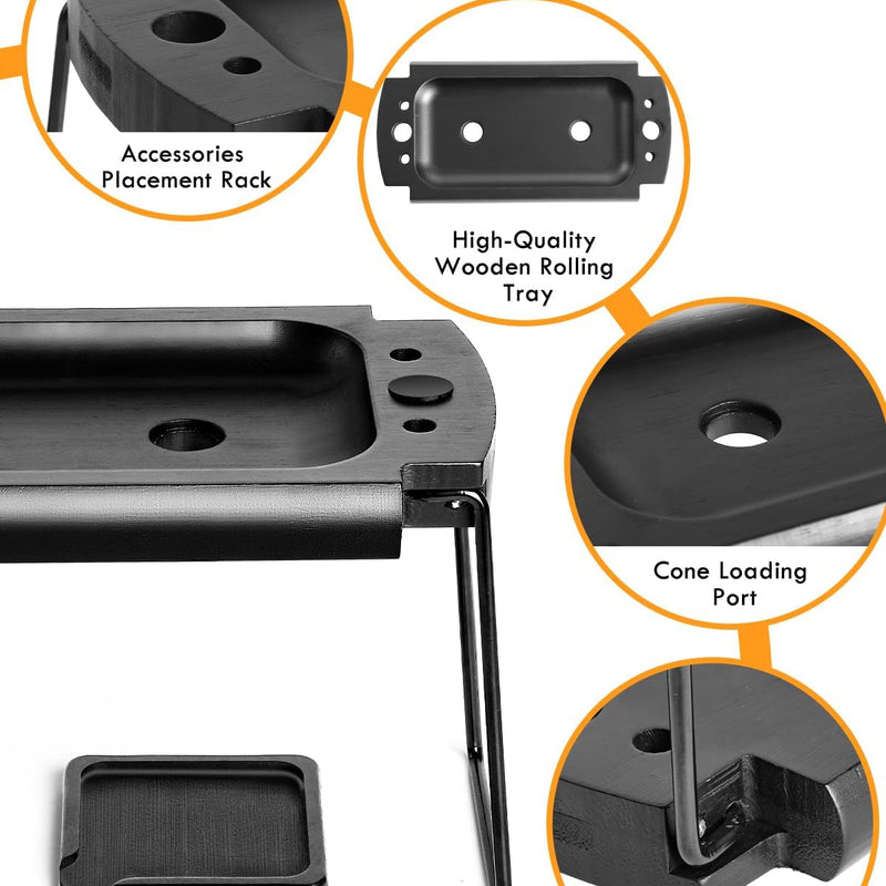 4 Holes Foldable Rolling Tray Kits | SafeDelux (black)