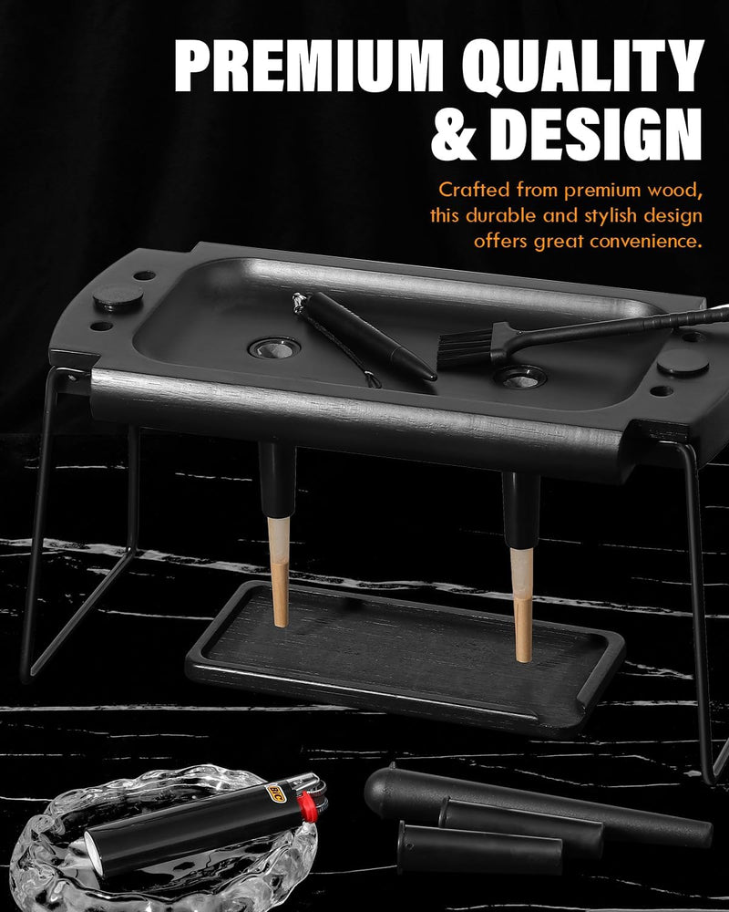 4 Holes Foldable Rolling Tray Kits | SafeDelux (black)