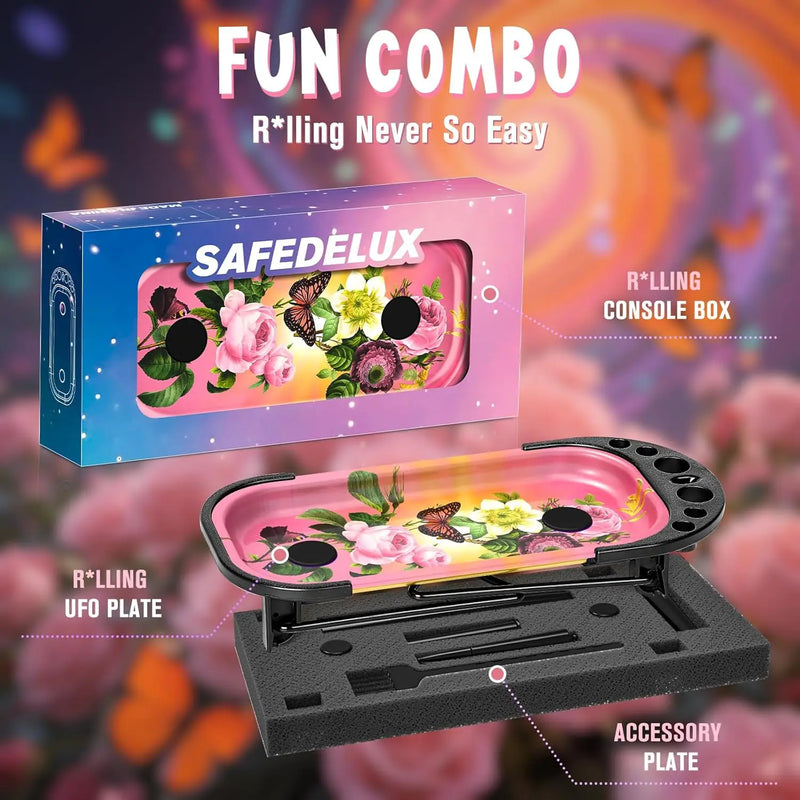 SafeDelux Metal Rolling Tray (Rose Flower)