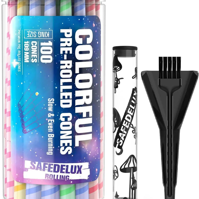 SafeDelux Cones Rolling Paper 100 Pack(Mixed Color-Stripes)