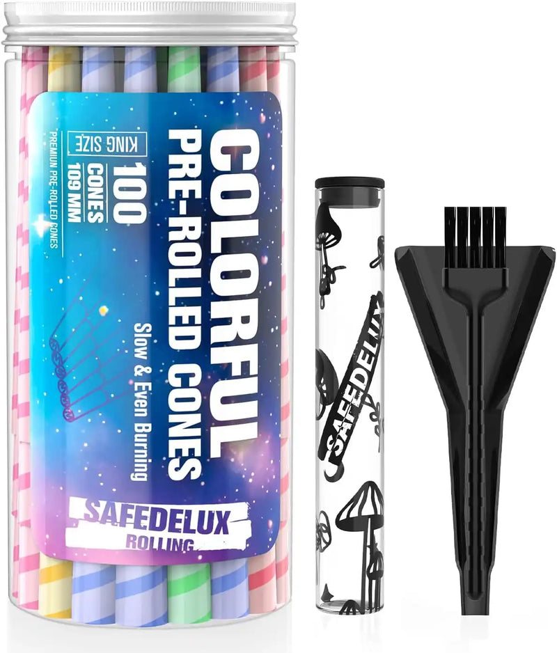 SafeDelux Cones Rolling Paper 100 Pack(Mixed Color-Stripes)