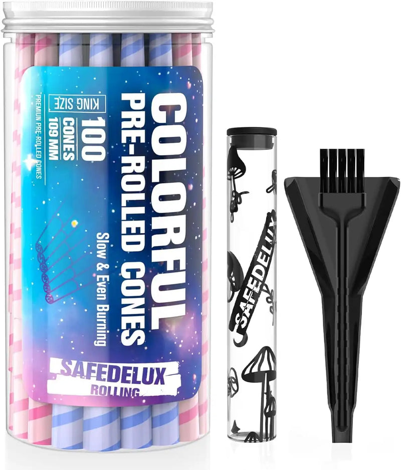 SafeDelux Cones Rolling Paper 100 Pack(Purple&Pink-Stripes)