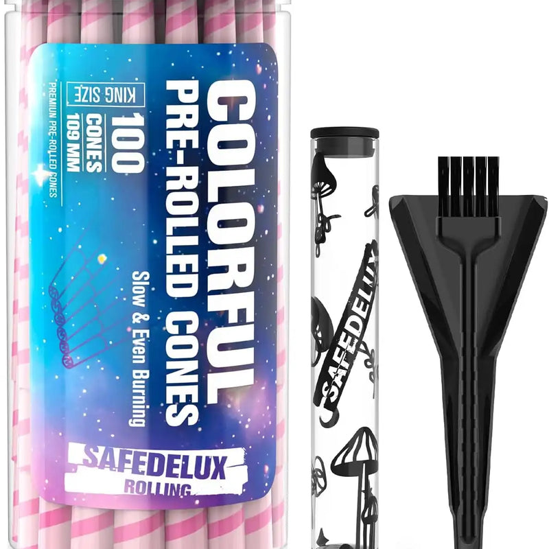 SafeDelux Cones Rolling Paper 100 Pack(Pink-Stripes)