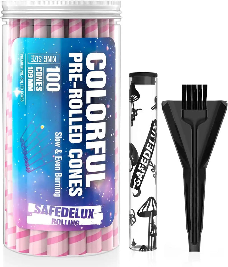 SafeDelux Cones Rolling Paper 100 Pack(Pink-Stripes)